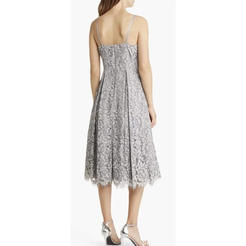 Eliza J Women’s Silver Lace Overlay Dress Size 4 NEW_3